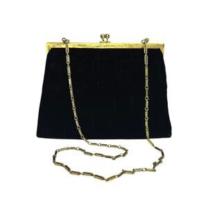 Vintage MM Morris Moskowitz Black Velvet Clutch Gold Chain Evening Bag